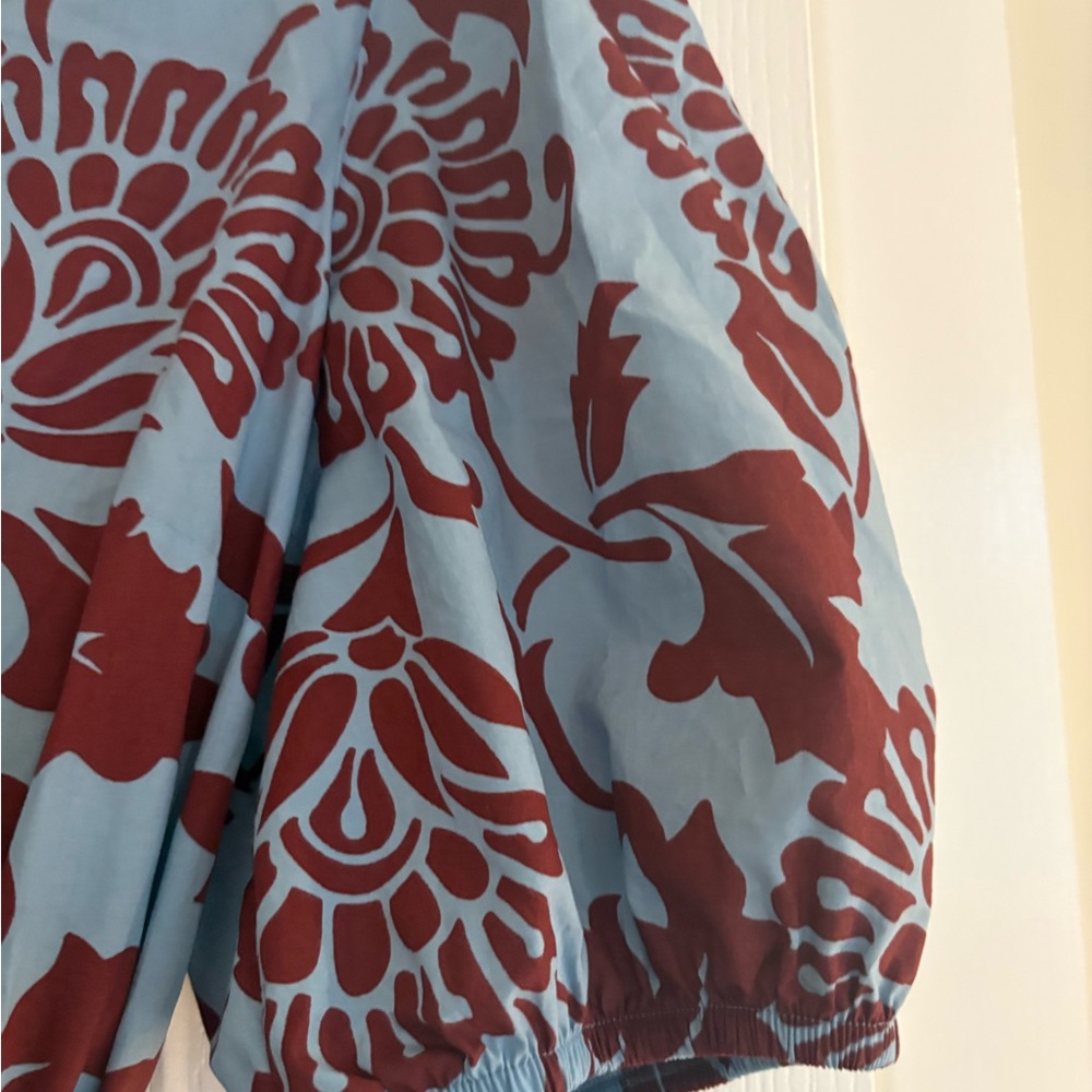 Boden dress NWT 10 Christabel cotton Dress Light Blue and Burgundy Midi Dress - Picture 7 of 13